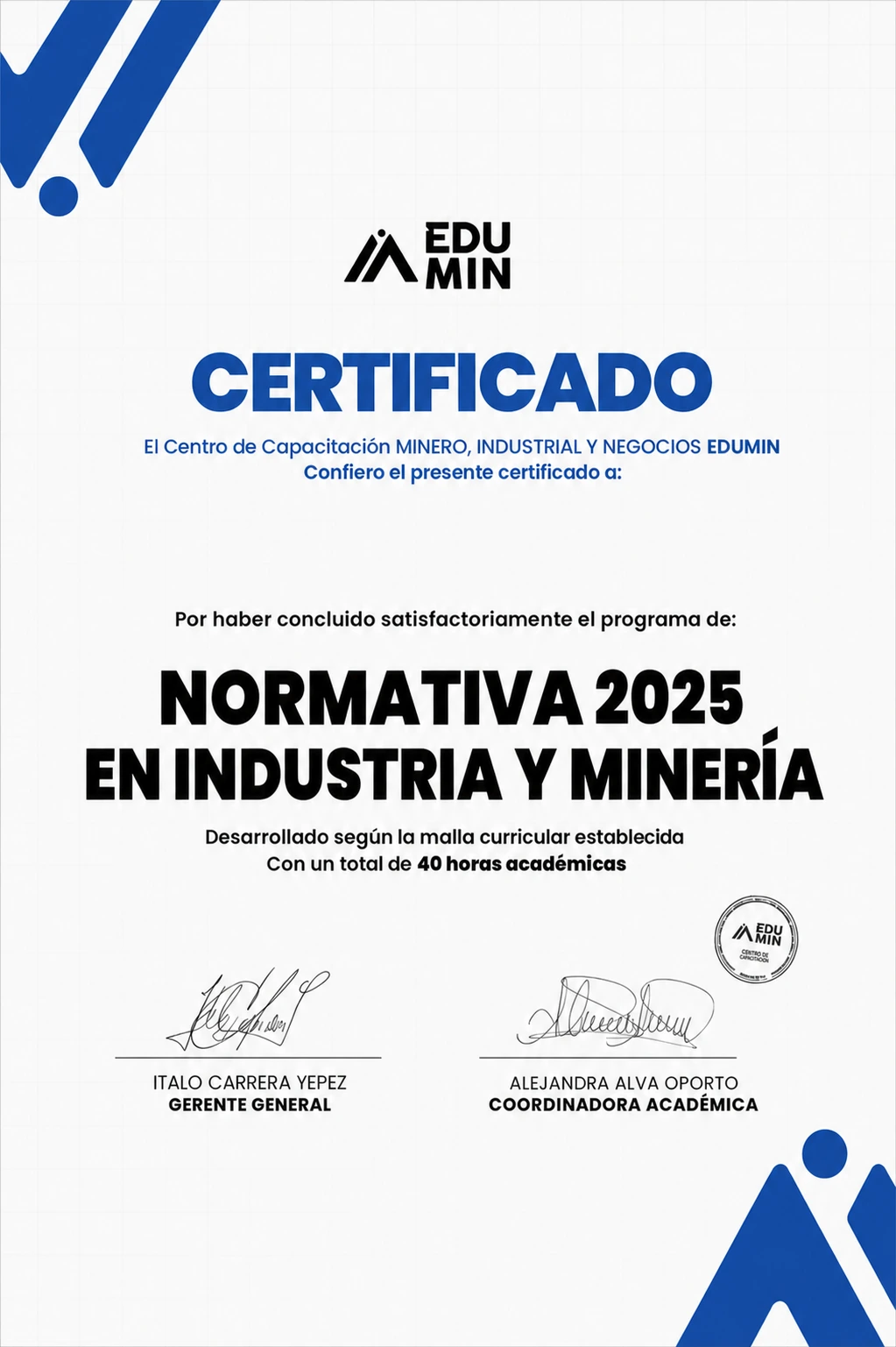 Certificado del módulo 1: Normativa 2025 en Industria y Minería