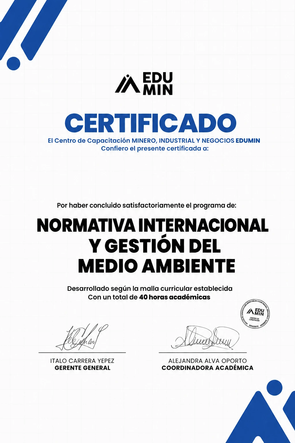 Certificado del módulo 2: Normativa Internacional y Gestión del Medio Ambiente